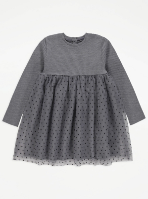 Grey Polka Dot Print Tulle Skirt Dress ...